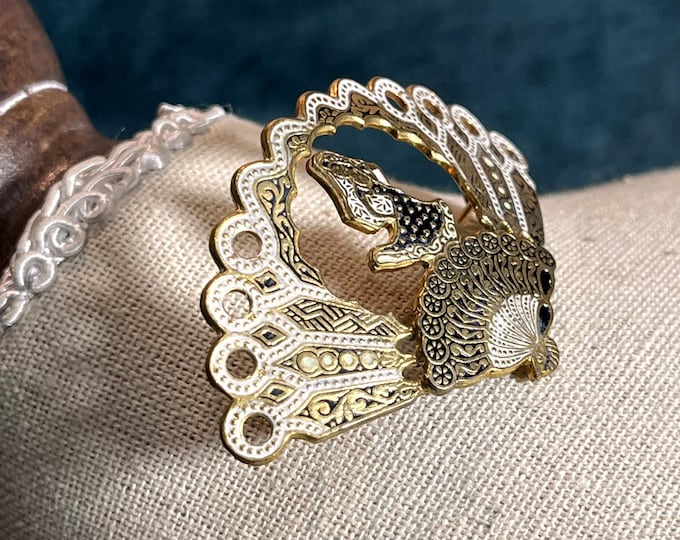 Vintage Toledo Damascene Spanish Dancer Brooch, Spanish Flamenco Fan Brooch Black Gold Inlay Style, Toledo Spain Vintage Jewelry