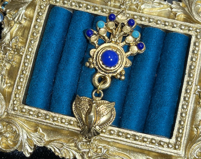 Vintage French Peace Dove Brooch Bird Dangle Brooch Gold Tone Animal Brooch Statement Vintage Jewelry