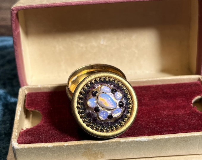 French Limoges Enamel Balm Jar – Gilt Copper Champlevé Glass Antique | Limoges Treasures