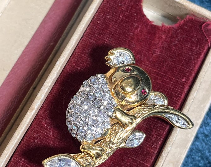 Attwood & Sawyer Vintage 1990s Koala Brooch, Sparkling Crystal Animal Pin, Cute Collectible Jewelry