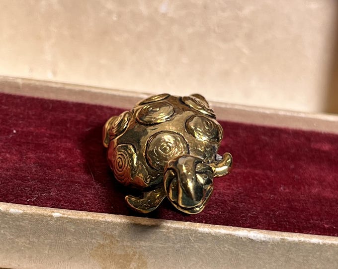 Vintage 90s RMN France Turtle Brooch . Akan Peoples Inspired . African Art Miniature