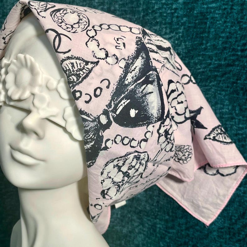 Vintage CHANEL Cotton Scarf Set, 1993 Italian Designer Trio image 1