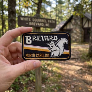 Brevard North Carolina Embroidered Patch – Squirrel Travel Souvenir for Jacket Backpack Hat