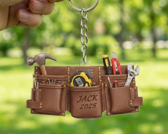 Personalized Tool Belt Keychain – Custom Carpenter Handyman Keyring, Funny Gift for Woodworker & DIY Lover