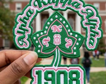 AKA Arch Pearl Leaf Patch, Alpha Kappa Alpha 1908 Embroidered Iron On, Pink and Green Sorority Ivy Badge, Greek Sisterhood Gift for Jackets