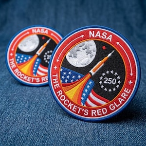 NASA 250th Anniversary Patch, The Rocket's Red Glare Embroidered Iron on Patches, Space Program Rocket Moon Badge, Patriotic NASA Gift