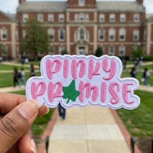 AKA Pinky Promise Patch, Alpha Kappa Alpha Embroidered Iron On, Pink and Green Ivy Leaf Sorority Badge, Greek Sisterhood Gift for Jackets