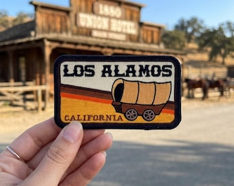 Los Alamos California Embroidered Patch – Wagon Scene Travel Souvenir for Jacket Backpack Hat
