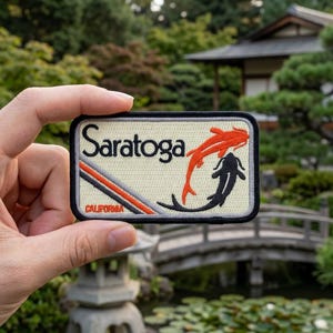 Saratoga California Embroidered Patch – Koi Fish Travel Souvenir for Jacket Backpack Hat