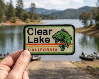 Clear Lake California Embroidered Patch – Bass Fishing Travel Souvenir for Jacket Backpack Hat