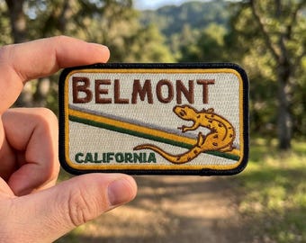 Belmont California Embroidered Patch – Salamander Travel Souvenir for Jacket Backpack Hat