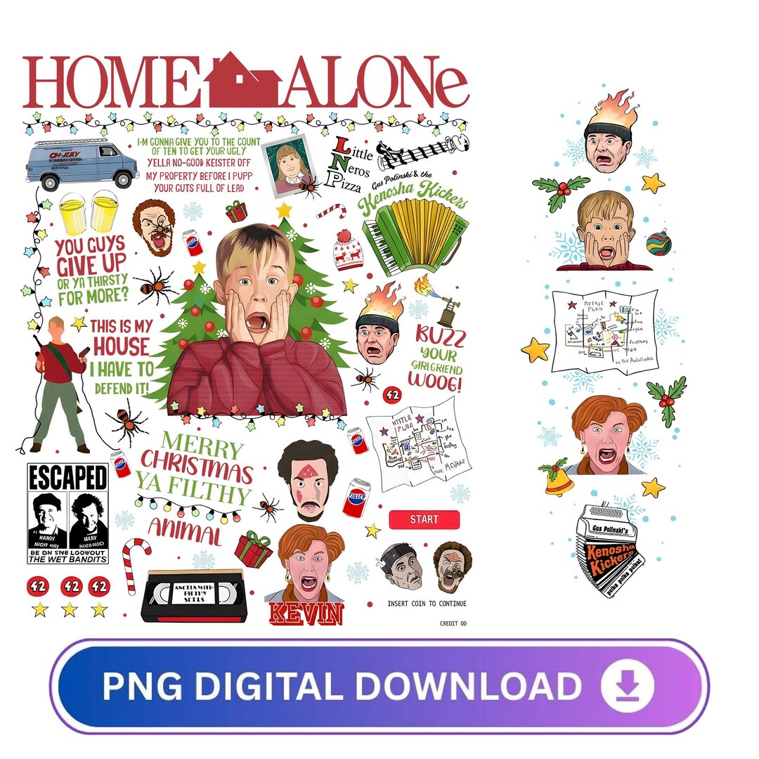 Vintage Christmas Home Alone Movie Character Png, Funny Christmas Kevin ...