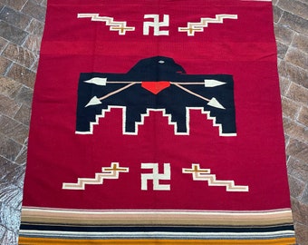 Antique Chimayo Thunderbird Blanket with whirling logs