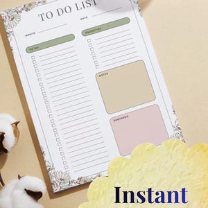 Afdrukbare takenlijst | Sjabloon dagelijkse planner | Pagina met bloemenchecklist | BeeBee's Botanicals
