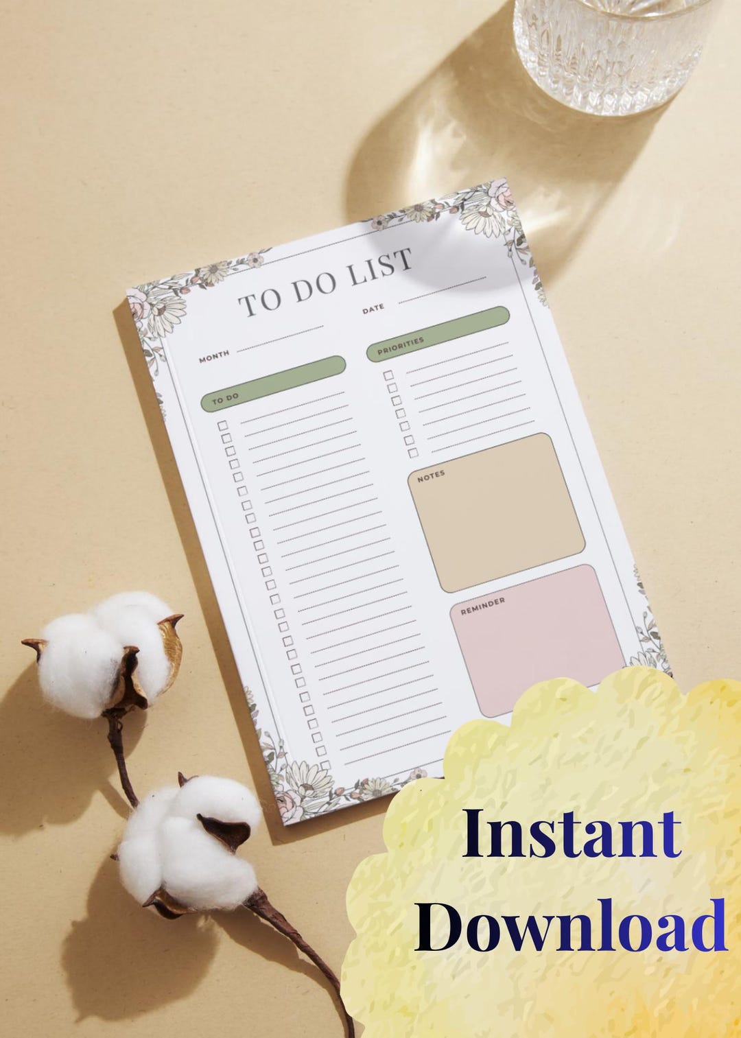 Botanical to Do List Printable | Daily Planner Template | Floral ...