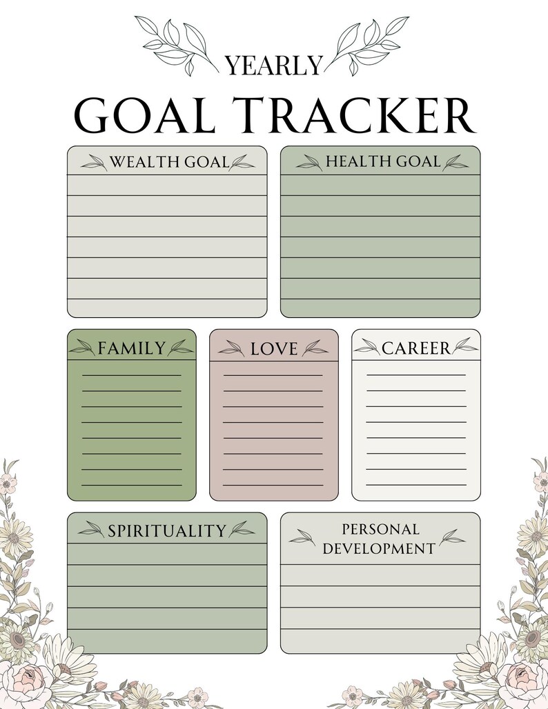 Yearly Goal Tracker Printable | Intentional Goal Planner for Personal ...