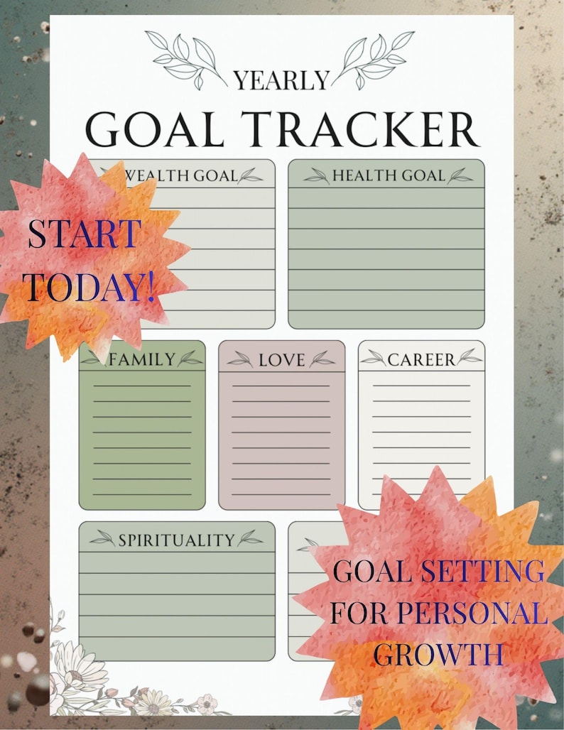 Yearly Goal Tracker Printable | Intentional Goal Planner for Personal