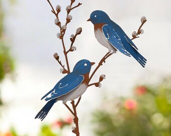 Bunter Metallvogel Garten-Dekor - handbemalte Gartenskulptur für den Außenbereich