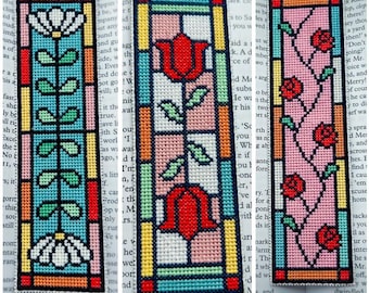 Cross Stitch Pattern Stained Glass Floral Bookmarks Bundle pdf