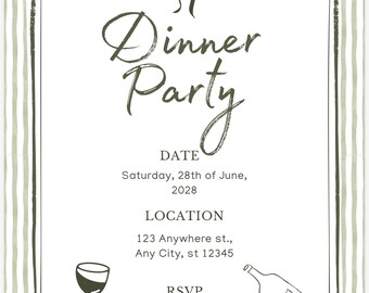 Green Stripe Party Invitation Template: Minimalist Design (Digital Download)