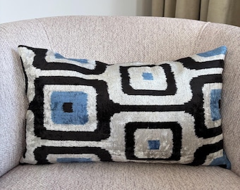 Handwoven Velvet Ikat Pillow Cover - Luxury Ikat Cushion