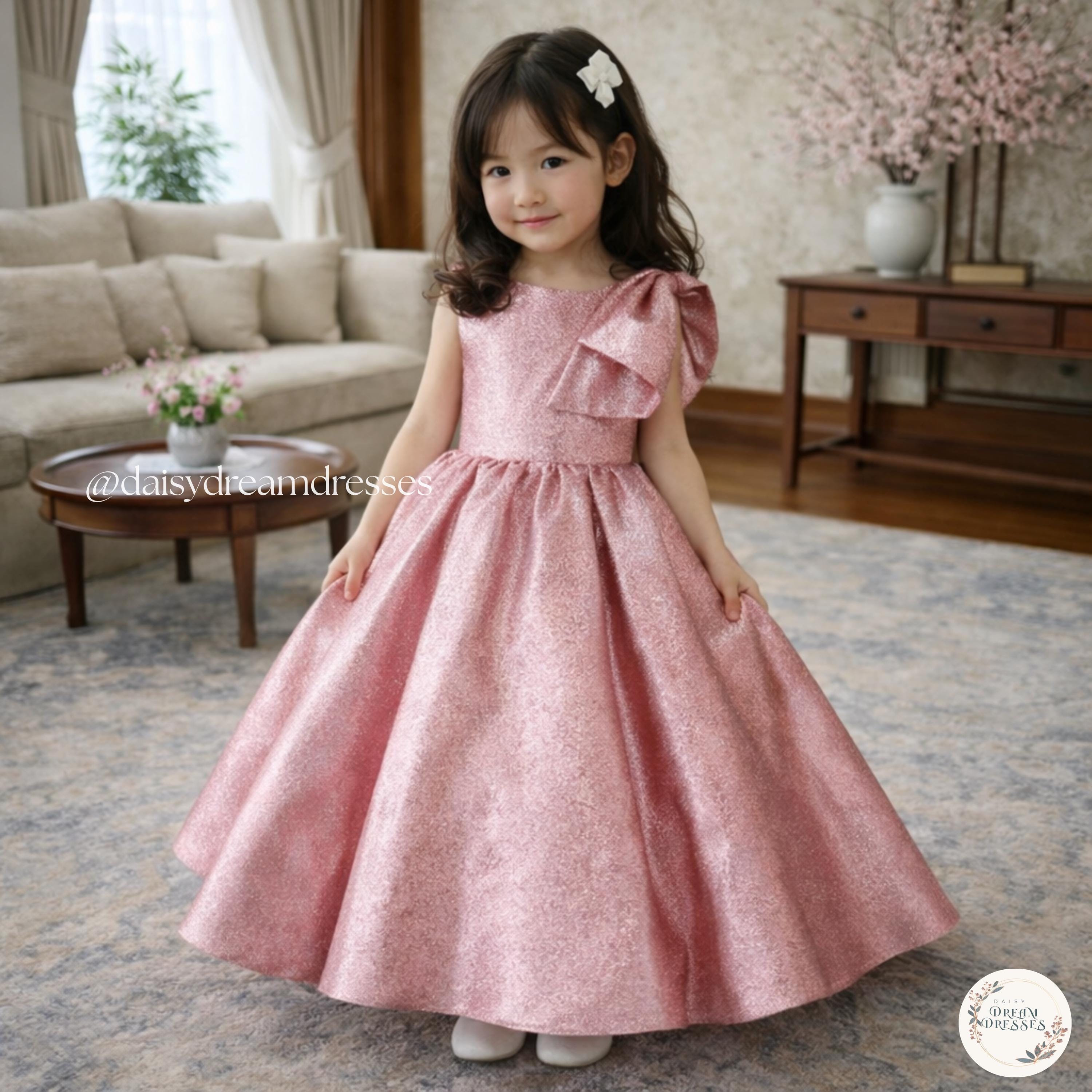 formal dress for piano recital Crew Neck Long Sleeves Sequins Dresses Shining Flower Girls Dress Sparkling Piano Recital Dresses Elegant Satin Party Gown, Navy / 6 main image 0
