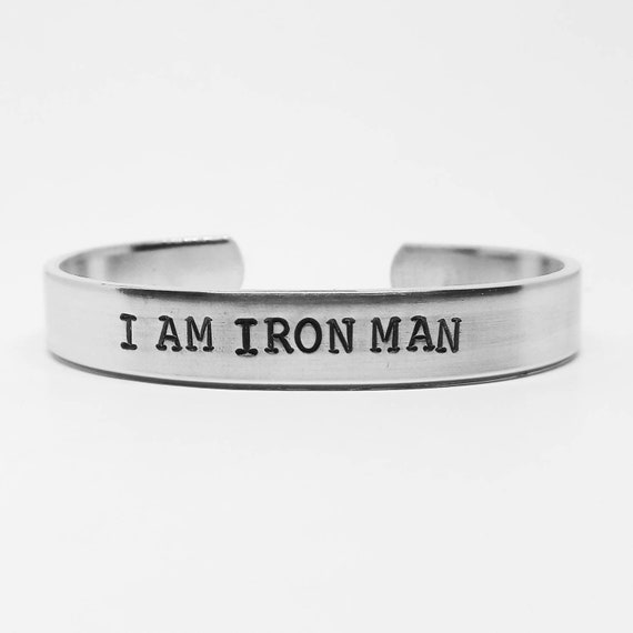 Avengers Endgame Quote Aluminum Cuff I Am Iron Man Hand Stamped Robert Downey Jr Marvel Inspired
