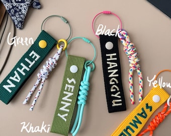 Custom Embroidered Name Keychain - Personalized Handmade Keyring