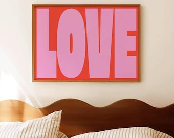 Love Typography Poster Print | Bold Pink Red Wall Art | Modern Home Poster