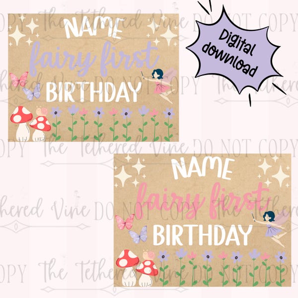 Fairy First Birthday Canva Template Bundle of 2 | Digital Download | Mockup | Fairy | First Birthday | Birthday Mockup | Party Decor