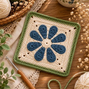 Retro Daisy Granny Square Crochet Pattern PDF | 3D Flower Granny Square | Beginner Crochet Motif | Floral Block | Blanket & Cardigan Pattern