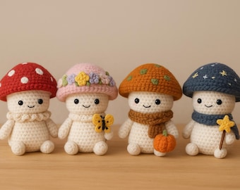 Crochet Mushroom Amigurumi Pattern | 4-in-1 Set (PDF Pattern)
