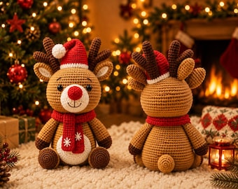Reno navideño, patrón de ganchillo del reno Rodolfo el reno, decoración navideña festiva (patrón en PDF), amigurumi de ciervo, patrón de ganchillo navideño