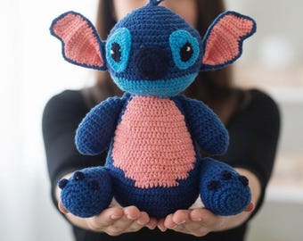 Patrón de crochet para amigurumi de extraterrestre azul de Stitch, peluche de 38 cm (patrón PDF)