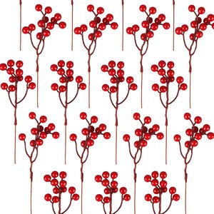 20 Pack 7" Red Berry Picks – Artificial Burgundy Holly Berries Stems for Christmas Tree, Wreath, Garland, Crafts & Winter Home Decor