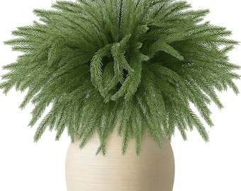8 Pack 18 Inch Norfolk Pine Branches | Real Touch Greenery Stems for Vase Filler Christmas Table Centerpieces Home Décor