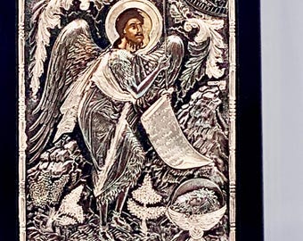 Icono ortodoxo griego vintage de plata