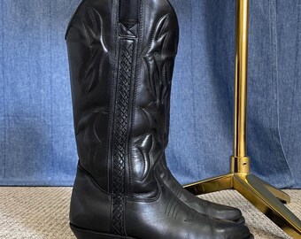 Vintage Cole Haan Black Leather Cowboy Boots Made in Brazil Size US 6.5 36