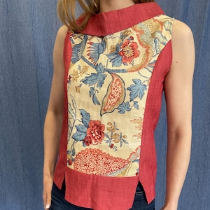 Vintage Linen Tapestry Floral Sleeveless Top | Boho Ethnic Summer Blouse