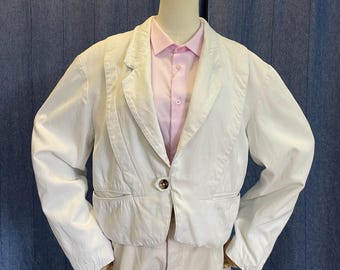 Blazer corto blanco vintage Matinique de los años 80, chaqueta oversize talla L