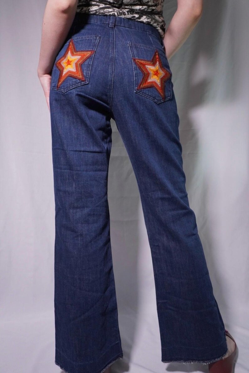 M.i.h Jeans High Rise Flare Jeans | Embroidered Star Pockets, Rigid Denim W29/W30 image 6