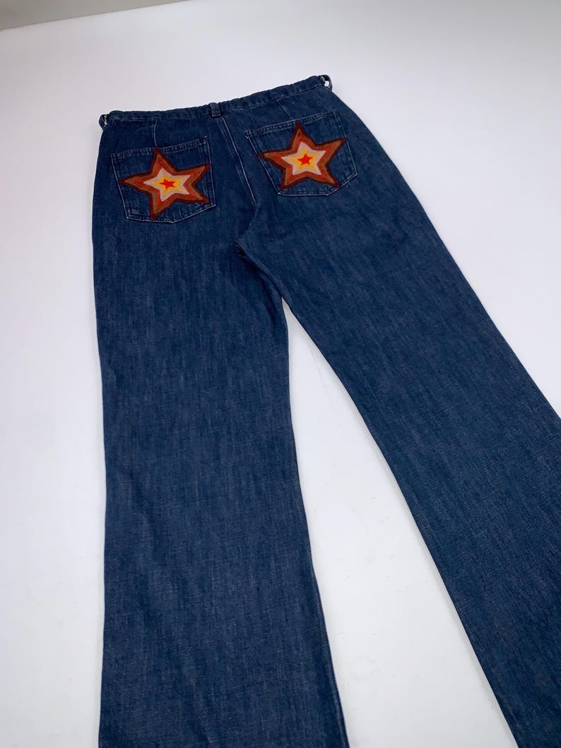M.i.h Jeans High Rise Flare Jeans | Embroidered Star Pockets, Rigid Denim W29/W30 image 1