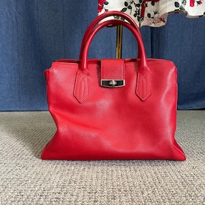 Authentic NAVYBOOT Red Saffiano Leather Tote Bag | Structured Turn-Lock Handbag Vintage