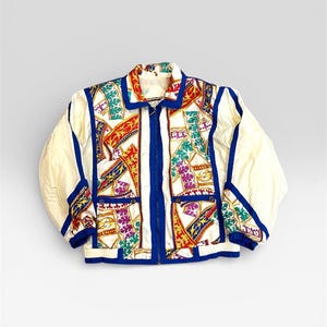 Vintage 90s Baroque Bomber Jacket – Regal Print Oversized Windbreaker, Size M