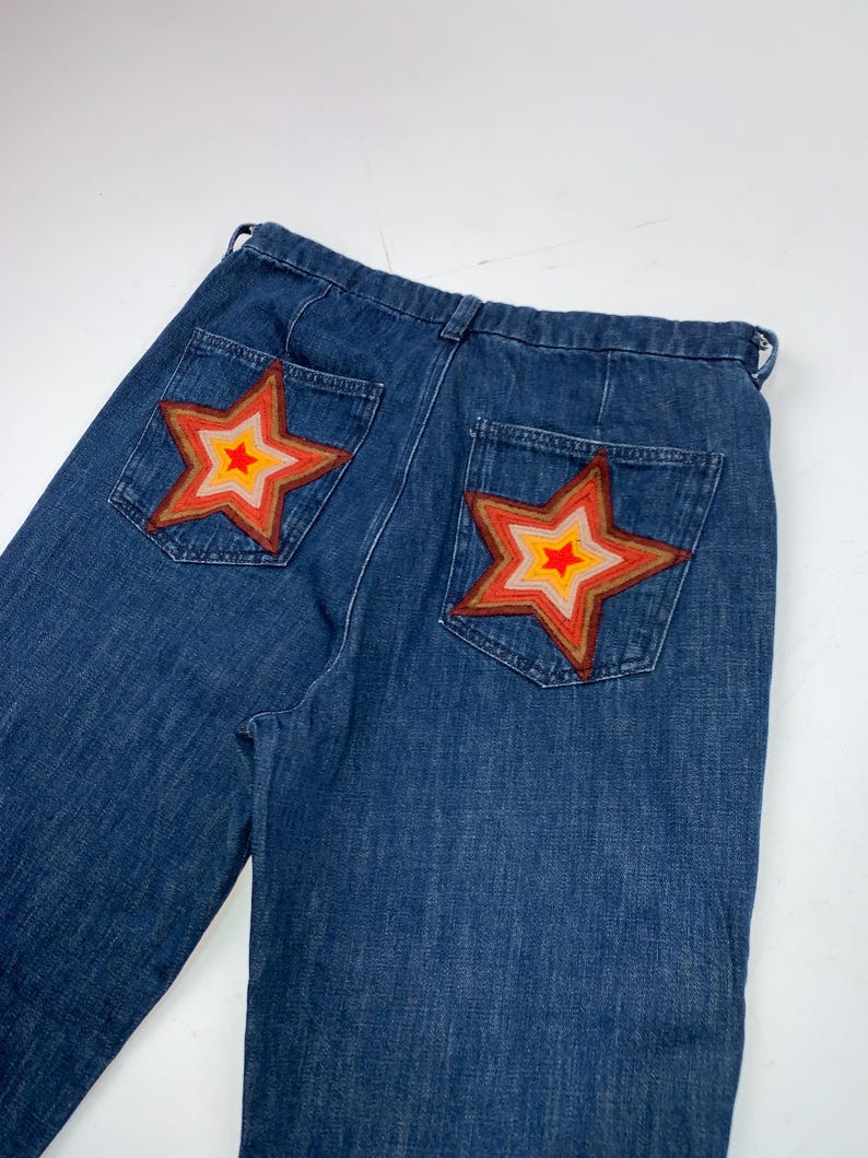 M.i.h Jeans High Rise Flare Jeans | Embroidered Star Pockets, Rigid Denim W29/W30 image 11