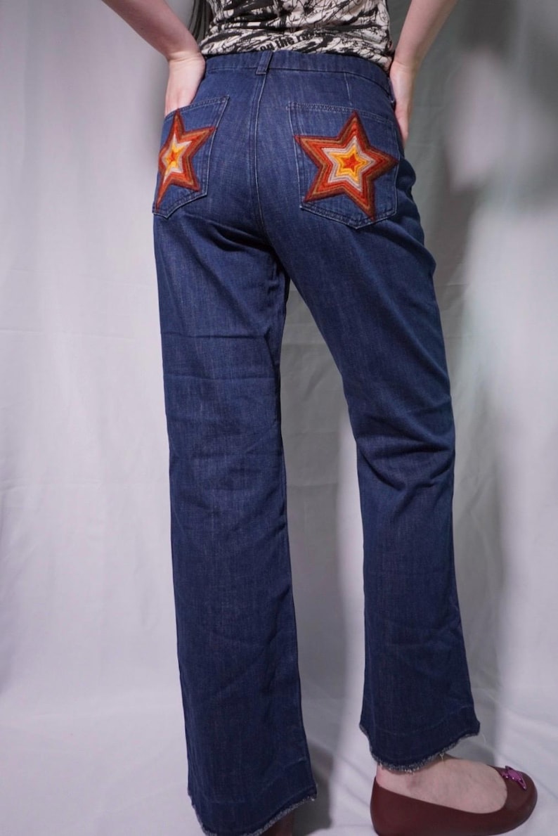 M.i.h Jeans High Rise Flare Jeans | Embroidered Star Pockets, Rigid Denim W29/W30 image 2