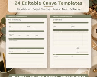 Professional Organizer Client Forms, 24 Canva Templates, Home Organizing Intake, Project Plan & Session Tools