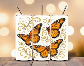 Monarch Butterfly Tumbler Wrap, Floral Design (Digital Download)