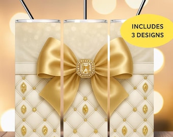 Luxury Bow Tumbler Wrap PNG, Girly Bling Design (Digital Download)