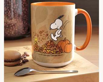 Snoopy and Woodstock Autumn Leaves Mug | Pumpkin Fall Coffee Mug (11oz & 15oz)